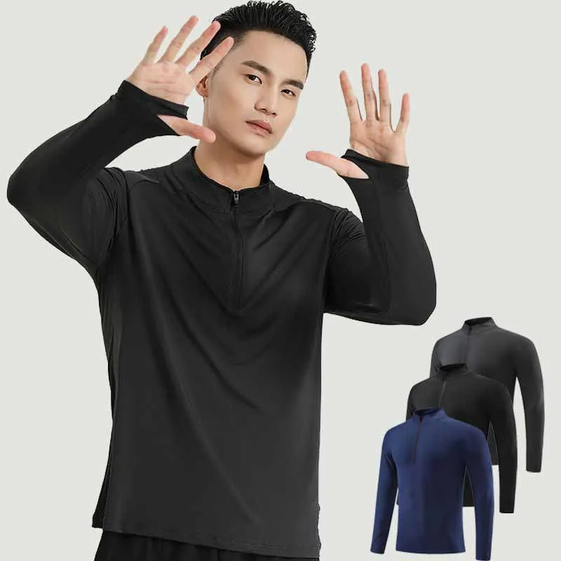 lu Uomo Yoga Outfit T-shirt sportiva a maniche lunghe Uomo Sport Style Mezza cerniera Camicia Allenamento Abbigliamento fitness Allenamento Elastico Abbigliamento ad asciugatura rapida LL1010