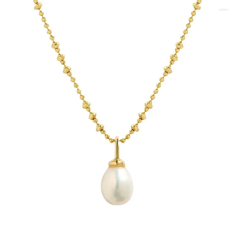 Chains Minimalist Design With A Textured Freshwater Pearl Bead Chain S925 Sterling Silver Collarbone Necklace For Women