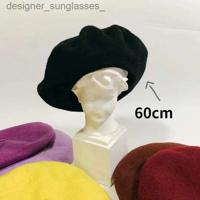 Berets duże wełniane wełniane kobiety mężczyźni duże rozmiary 60 cm berets ciepłe unisex francuski styl zimowy malarz CL231103