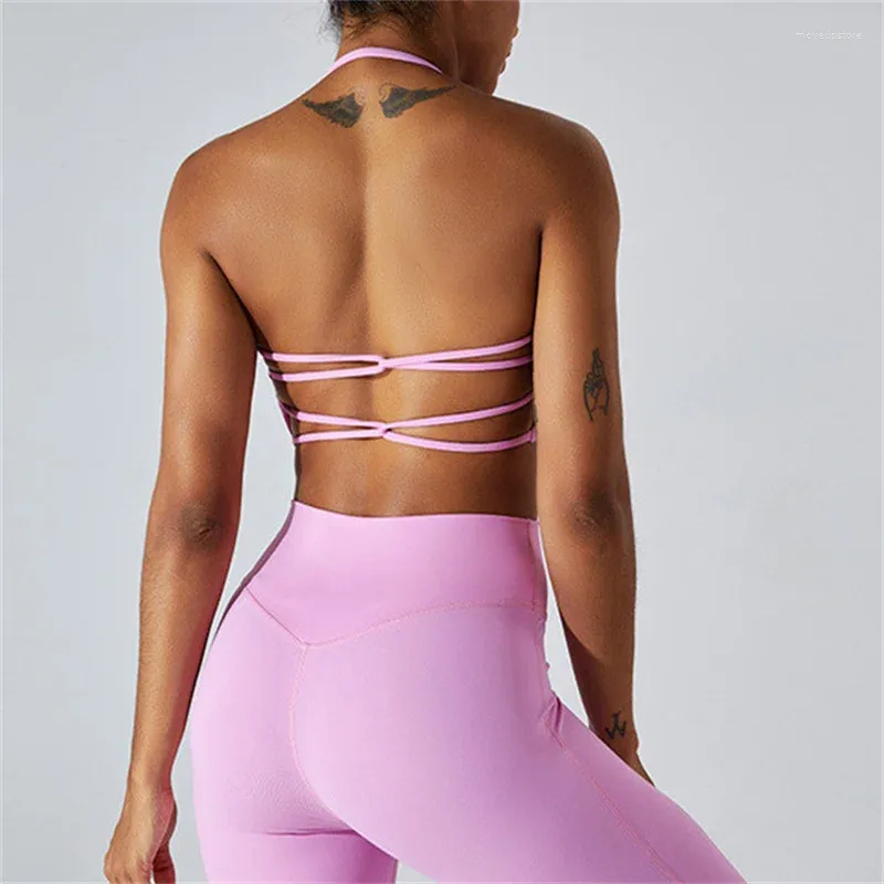 Yoga Outfit Femmes Sports Bras Cross Beauty Back Cou Suspendu Sous-vêtements de sport 2024 Séchage rapide Courir Fitness Top Bralette