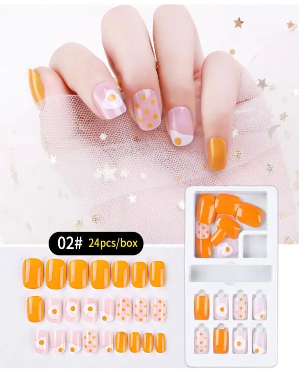 NAT006 24 st Colorful Reusable Full Cover False Artificial Nail Tips Soparble Nails Art Fake Extension Tips With UV Gel Coated5264878