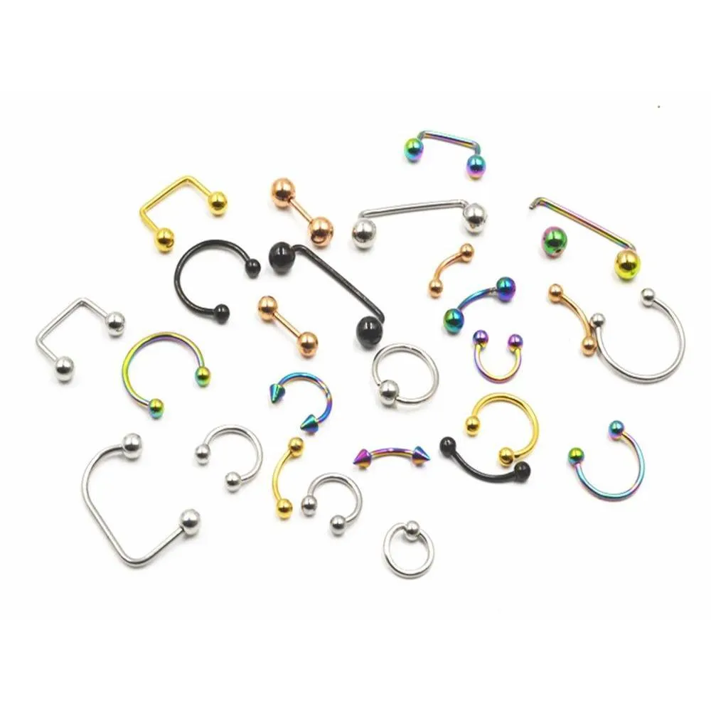 Tungringar 100 st/parti piercing smycken rostfritt stål kropp för läpp/labret/ögonbryn/horeshoes/nippel mix stilar 16g drop del dhgarden dhlrm