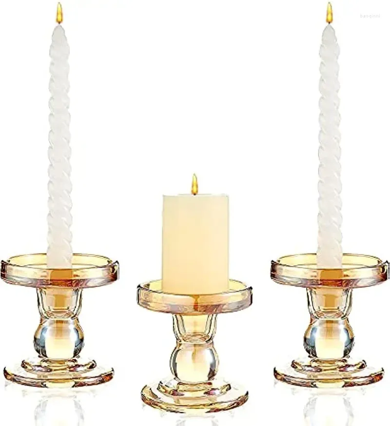 Candle Holders 3pcs Gold Glass Holder For Pillar Candlestick Set Formal Events Wedding Church Holiday