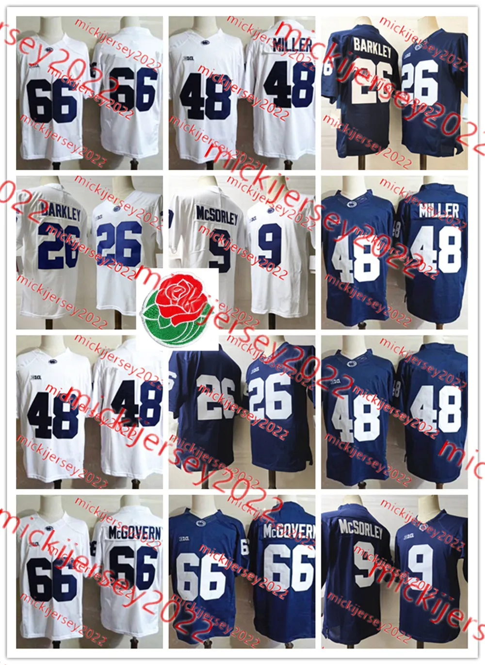 Penn State 2023 Rose Bowl Futebol Jersey Saquon Barkley Trace Mcsorley 48 Shareef Miller 66 Connor McGovern Penn State Nittany Lions Jerseys S-3XL