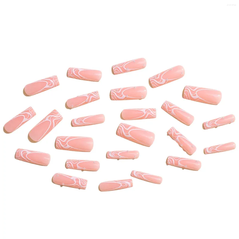 False Nails Pink Line Decor Long Tube Fake Lightweight And Easy To Stick Nail For Professional Art Salon Supply