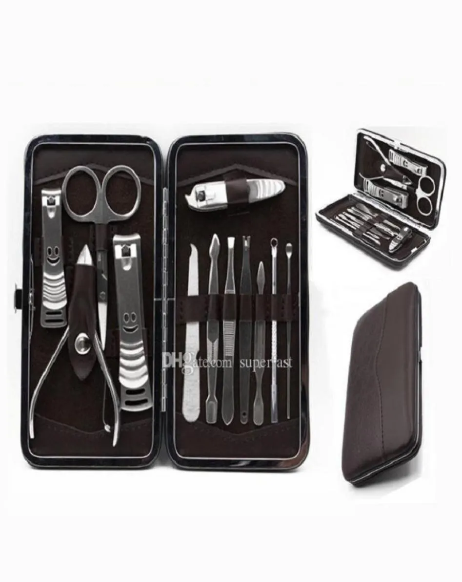 12pcs Nail care Tools Leather Case for Personal Manicure Pedicure Set Travel Grooming Kit Tools With Retail package DHL 7656178