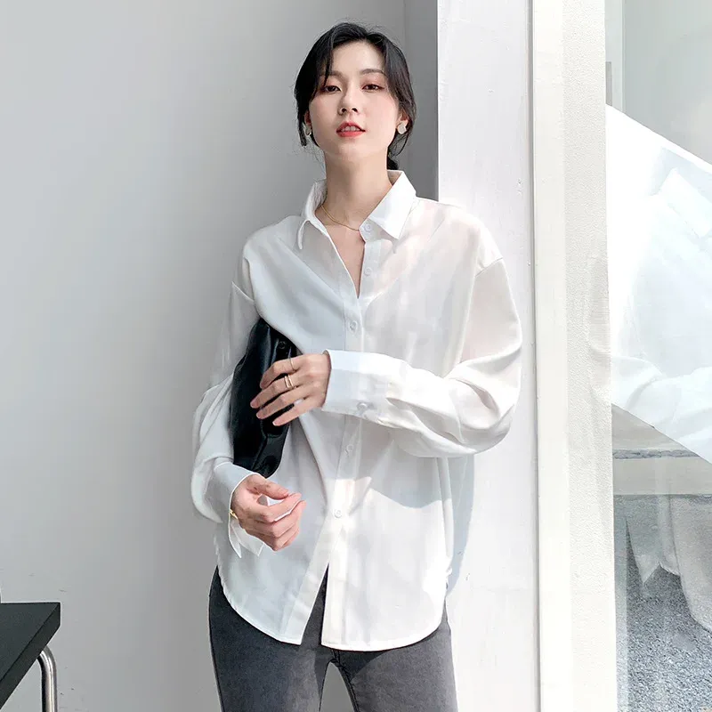 Women Spring Autumn Career Blouse Full Sleeved Slim Shirt Turn-Down Collar  Blouse