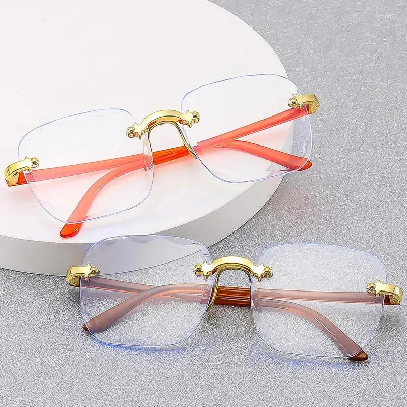 Sunglasses 2023 Fashion Trend Rimless Glasses Veiled Anti-Blue Light Flat Female Square Transparent Lens