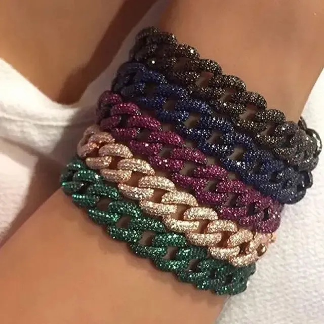 Braccialetti con ciondoli Hip Hop Bling Iced Out Miami Catena cubana Micro Pave Arcobaleno Rosso Verde Blu CZ Colorati Donna Uomo Gioielli di moda 231102