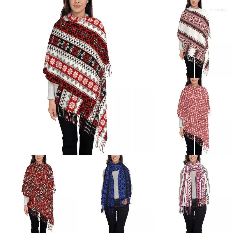 Sciarpe Audace Colorato Ucraina Vyshyvanka Sciarpa Ricamata Avvolgente Lungo Inverno Autunno Caldo Scialle con Nappe Unisex Bohémien Geometrico