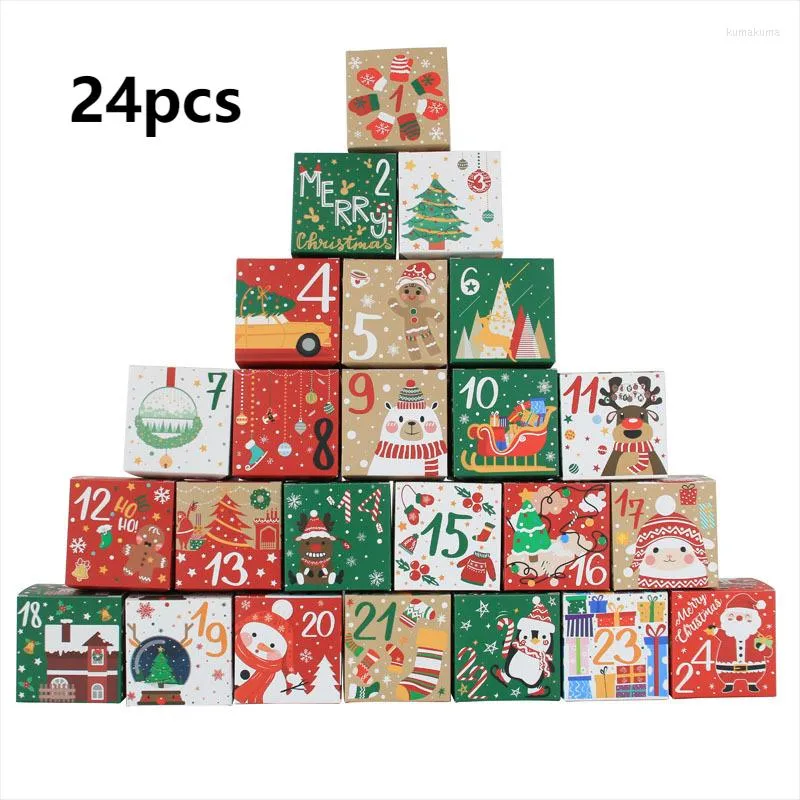 Enveloppe cadeau 24pcs Avent de Noël Boîte de calendrier de bonbons Snack Cookies Festival Paper Festival Supply 2023 Décor de Noël