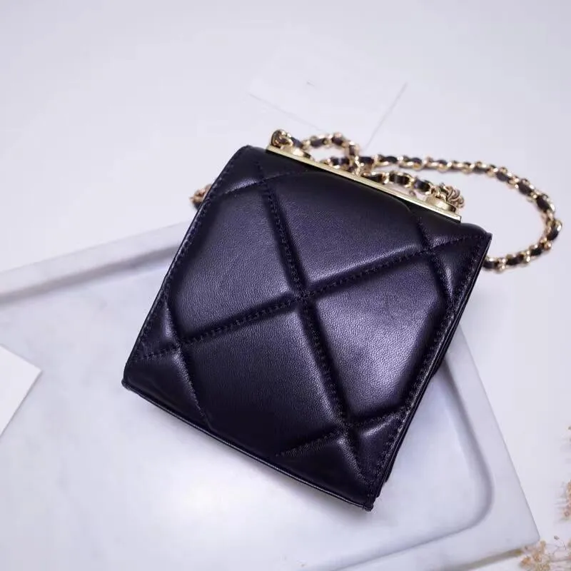 Mini borsa a tracolla da donna in pelle di pecora con motivo diamante check Borsa a conchiglia con catena in metallo con confezione regalo