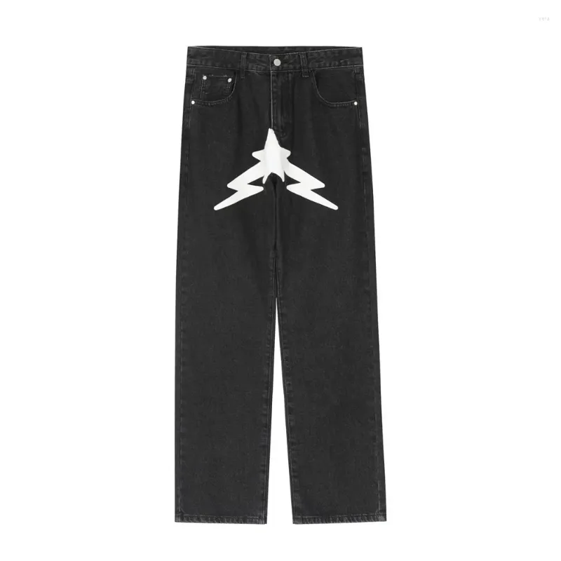 Mäns jeans hiphop stjärnor tryck på baggy svart blå män kvinnor raka byxor streetwear lös retro y2k punk casual denim byxor