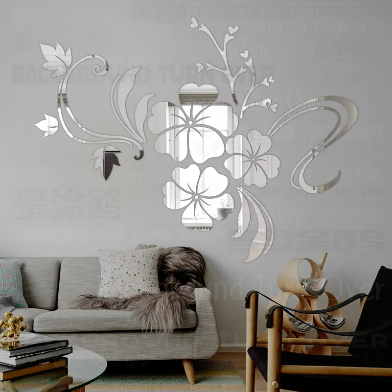 Adesivos de parede Espelhe adesivo decorativo decoração 3d longa corporal adesivo de parede de parede pintura mural hibiscus folhas flores de flores r076 230403