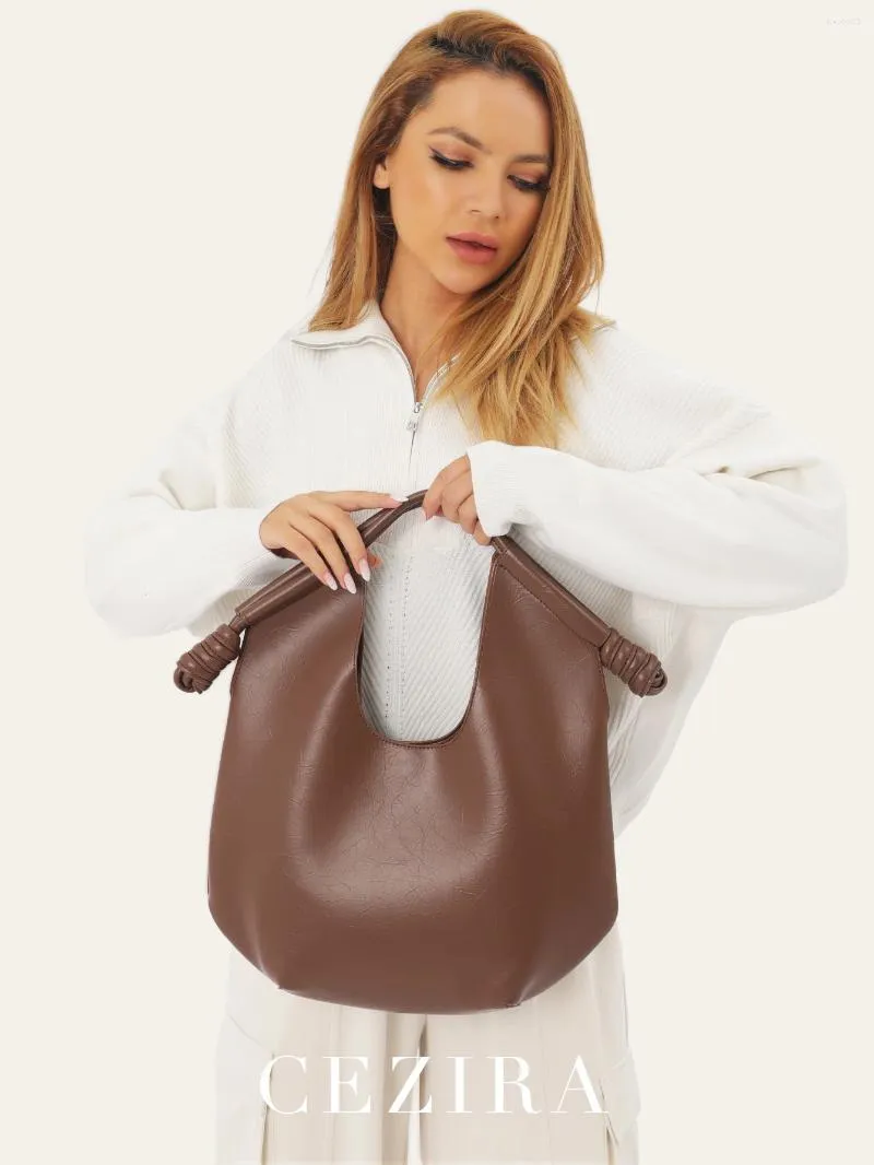 Bolsas de noche Cezira Mujeres Simple Color Sólido Hombro Estilo Minimalista PU Vegan Cuero Tote Gran Capacidad Diaria Moda Bolsos Monedero