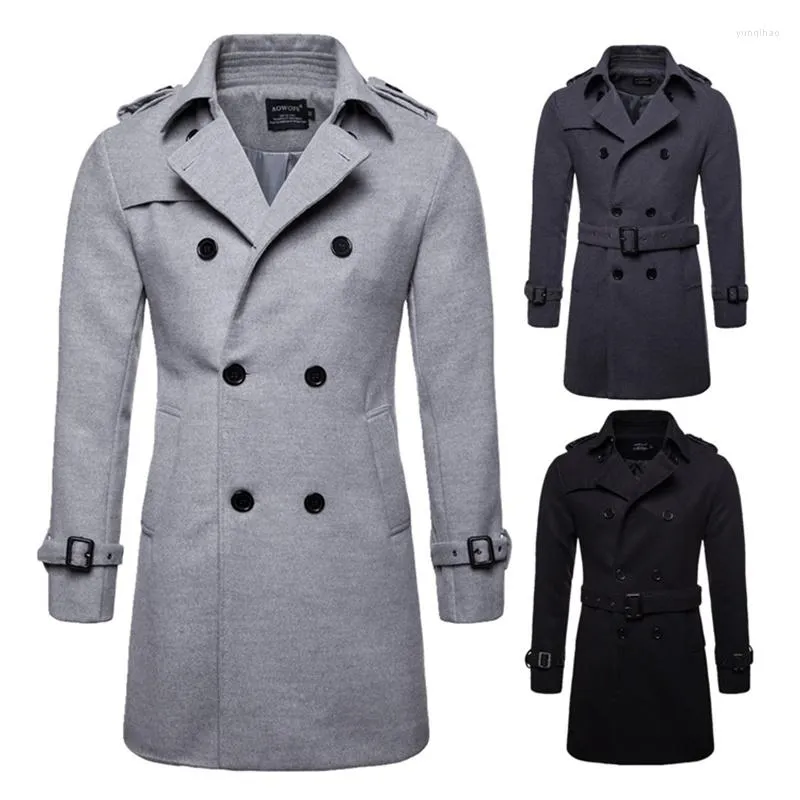 Trench Coats voor heren 2023 Herfst- en winter Medium-lengte tweed jas Lange jassen Casual mode Winddichte kleding Dubbele borsten XXL