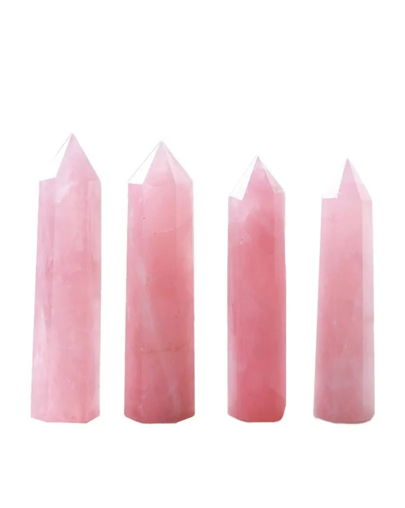 Pink Crystal Pillar Arts Mineral Chakra Healing wands Reiki Energy stone sixsided Natural Quartz Point magic wand rough polished7080054