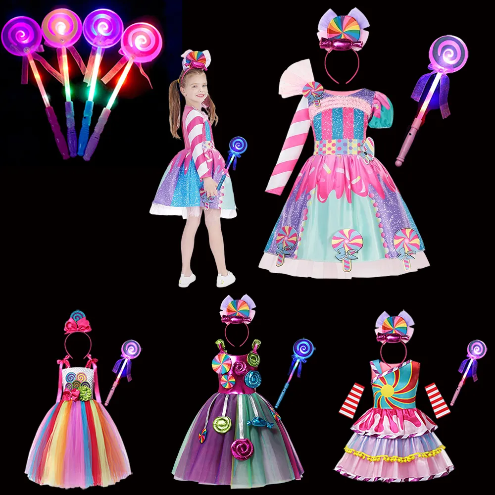 Cosplay Carnival Candy Dress for Girls Purim Festival Fancy Lollipop Party Costume Bambini Summer Tutu Abiti Dressy Party Ball Gown 230403