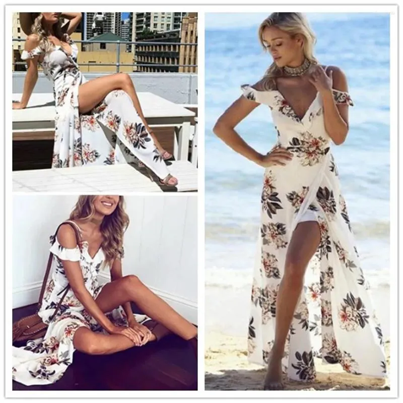 Casual Dresses 2023 Women's Sexy Strap Beach Skirt With Ruffle High Split Dress For Women Summer Ladies Floor Lenght