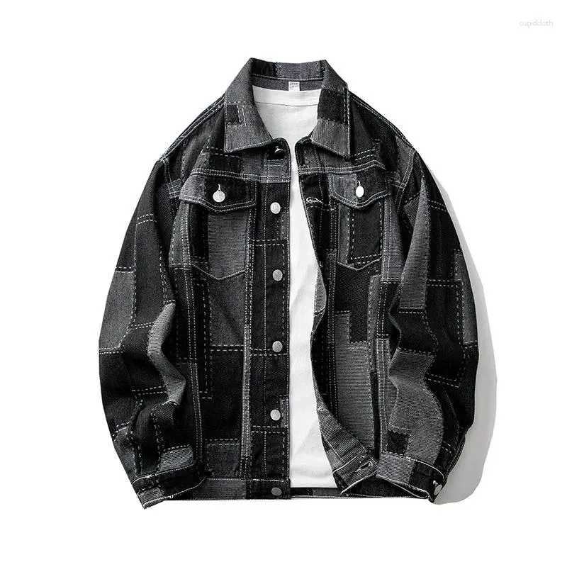 Vestes pour hommes 2024 Automne Couleur Correspondant Plaid Casual Denim Veste Lâche Plus Taille