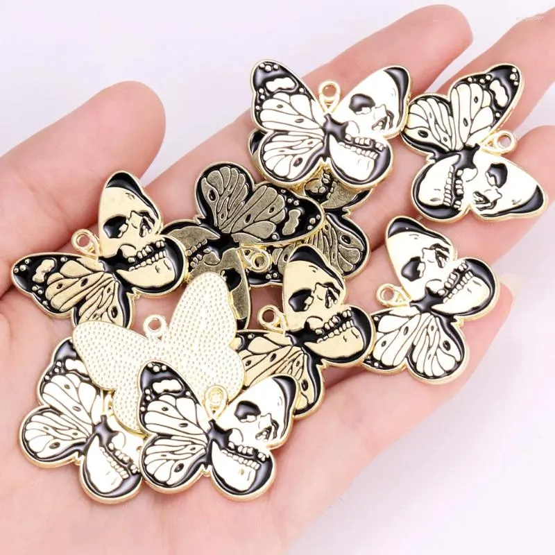 Charms 10 stuks legering emaille schedel patroon vlinder charme voor sieraden maken gotische stijl ketting sleutelhanger accessoires diy benodigdheden