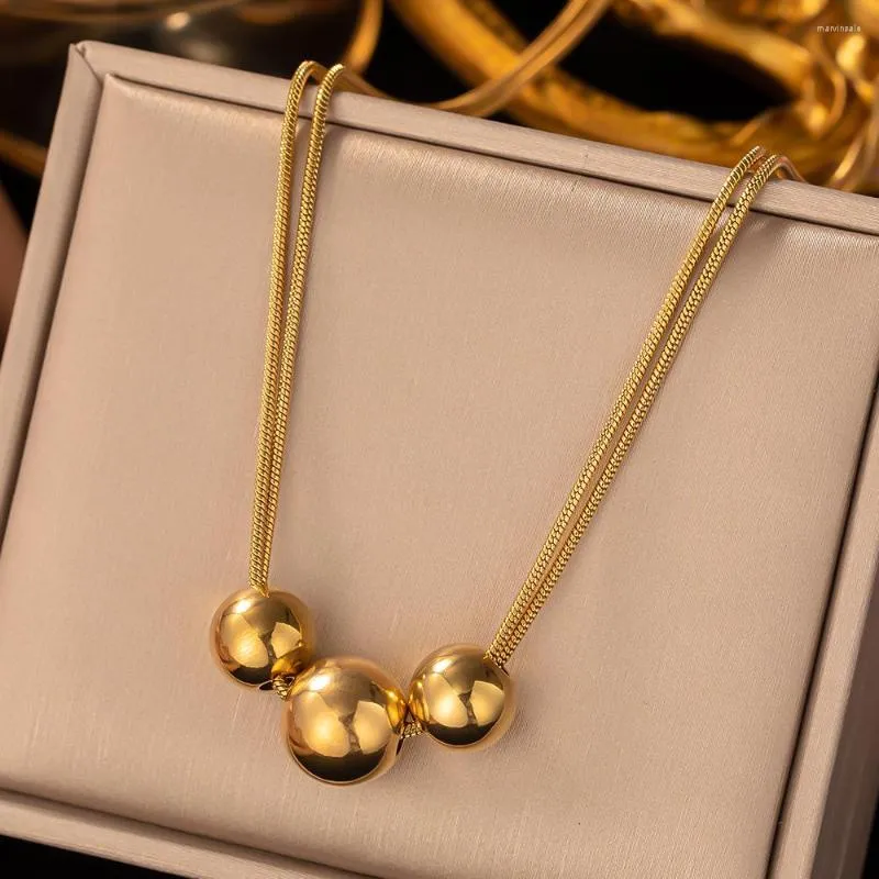 Colares de pendentes 316l aço inoxidável cor de ouro grande colar de esferas redonda para mulheres garotas de clavícula Jewelry Party Gift