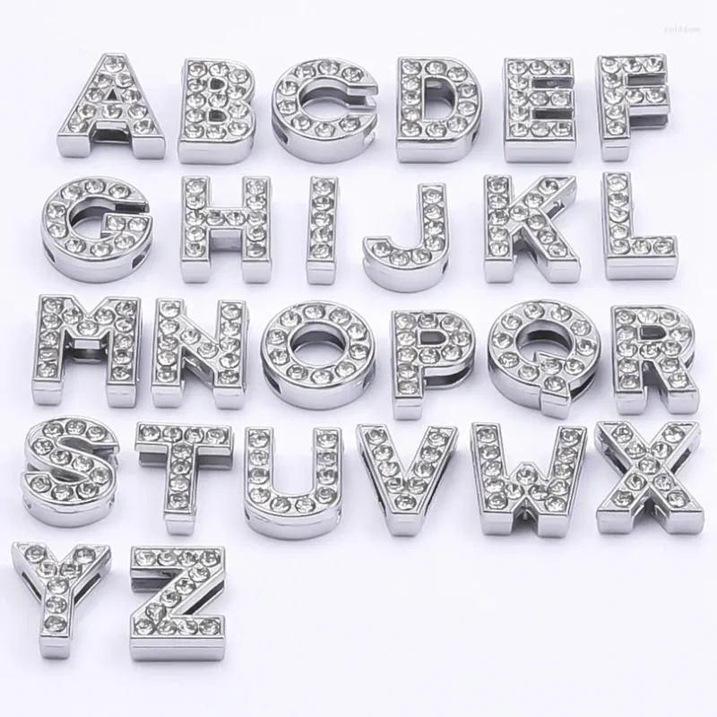 Collares colgantes 26 unids/lote color plata 8 mm alfabeto inglés A-Z Rhinestone diapositiva letras iniciales encantos para mujeres pulsera pulsera