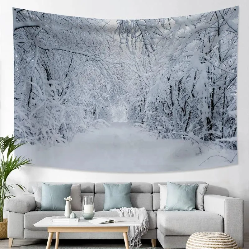 Tapisserier Fantasiträd i Snowy Forest Tapestry Wall Hanging Christmas Wonderland Art For Bedroom Living Room Party Decor