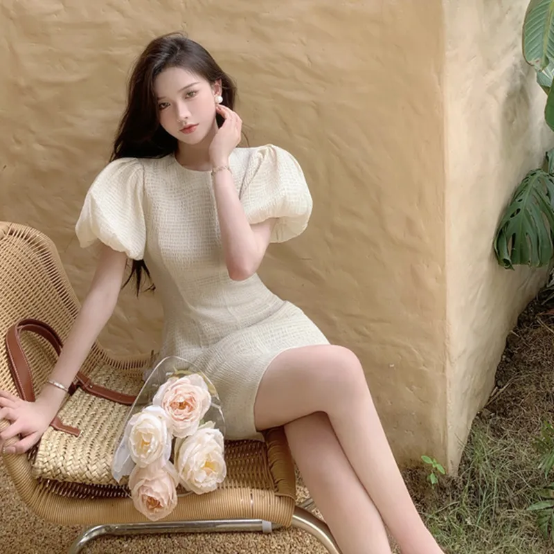 Elegant Retro Pencil Dress - Womens Beige O-Neck Puff Sleeve Slim Fit Dress - Vintage Style, S/M/L Sizes Available, Buy Now! from Dhgate Basic & Casual Dresses - price 28.61 Elegant Retro Pencil Dress - Womens Beige O-Neck Puff Sleeve Slim Fit Dress - Vintage Style, S/M/L Sizes Available, Buy Now! from Dhgate Basic & Casual Dresses - price 28.61