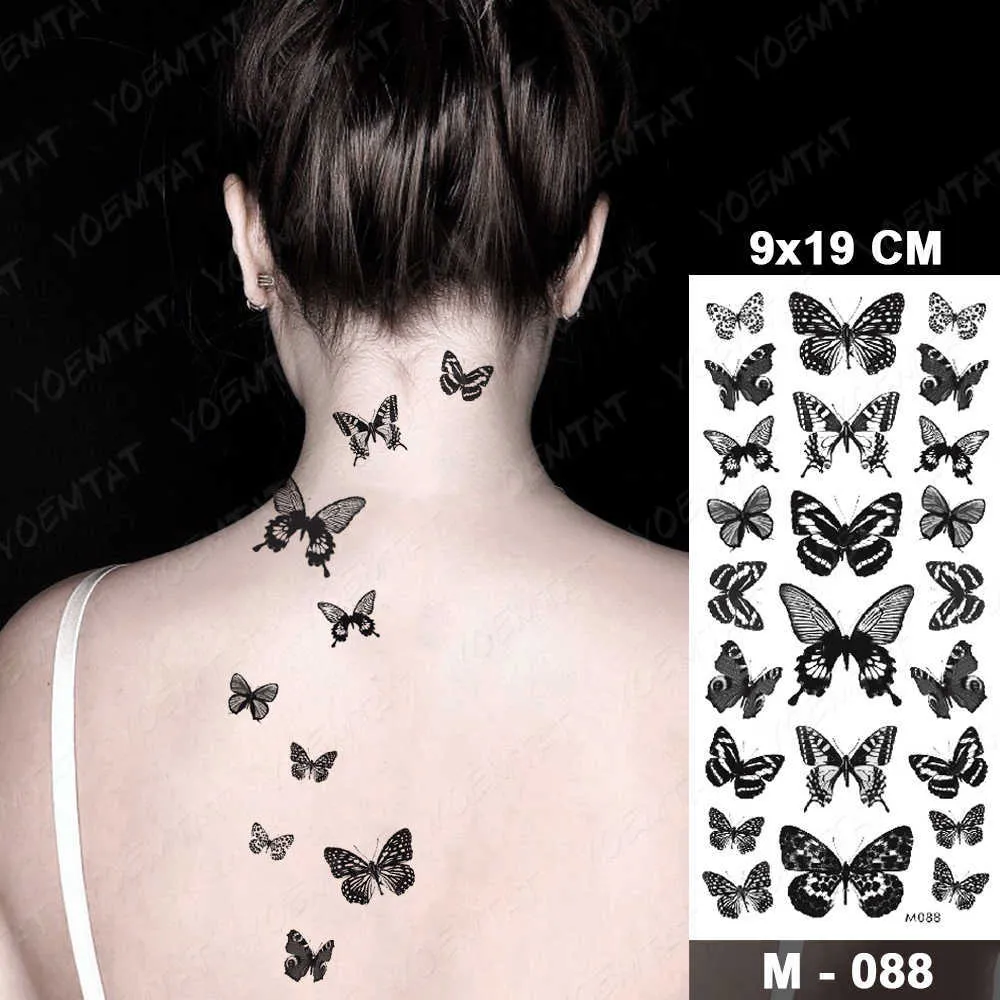 Borboleta flores tatuagem temporária adesivos para homens mulheres