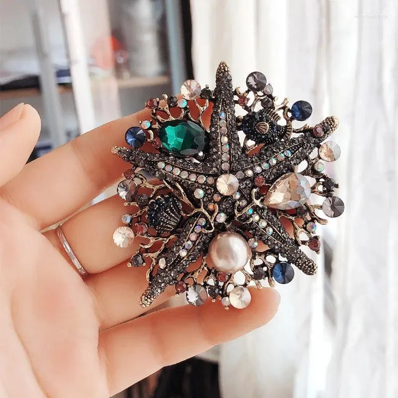 Brooches Vintage Starfish Star Women Crystal Rhinestone Pearl Luxury Jewelry Party Office Casual Brooch Pins Scarf Buckle Gifts