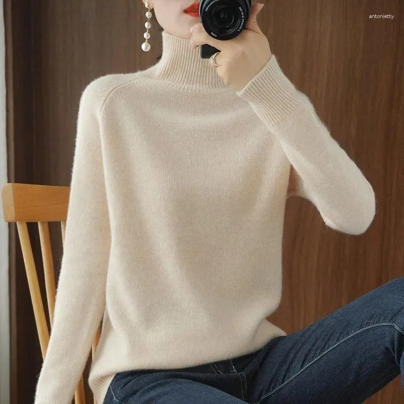 Kadın Sweaters Kadınlar Örtü Örtüsü Yavurucu Yüksek Boyun Kazak Altılar Düz Renk Streç Harajuku Sonbahar Kış Giysileri Leydi Üstleri Beyaz