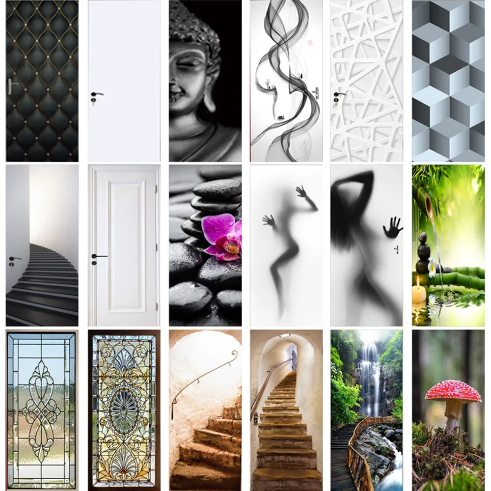 Other Decorative Stickers Modern Geometric Door Self Adhesive Vinyl Retro Stair Pattern Wall Waterproof Natural Scenery Home Decor Decal 230403