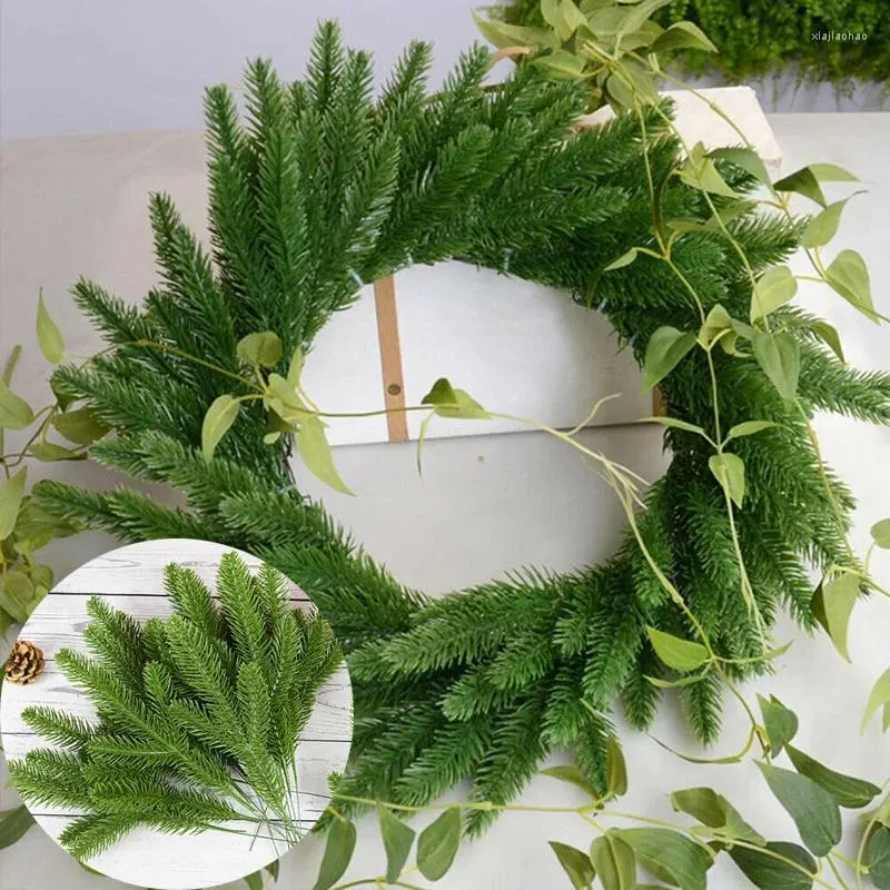 Fleurs décoratives décoration de noël aiguilles de pin plantes artificielles guirlande de branches vertes pour bricolage couronne de noël ornements de maison cadeaux d'année