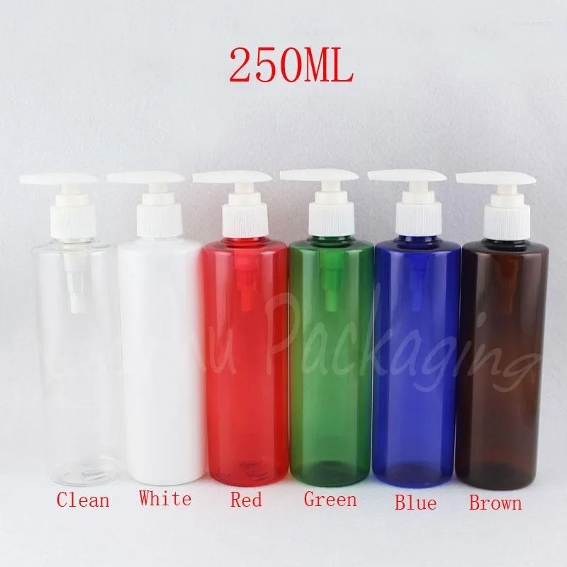 Opslagflessen 250 ml platte schouderplastic fles met lotionpomp 250cc lege cosmetische container / douchegel onder de botting