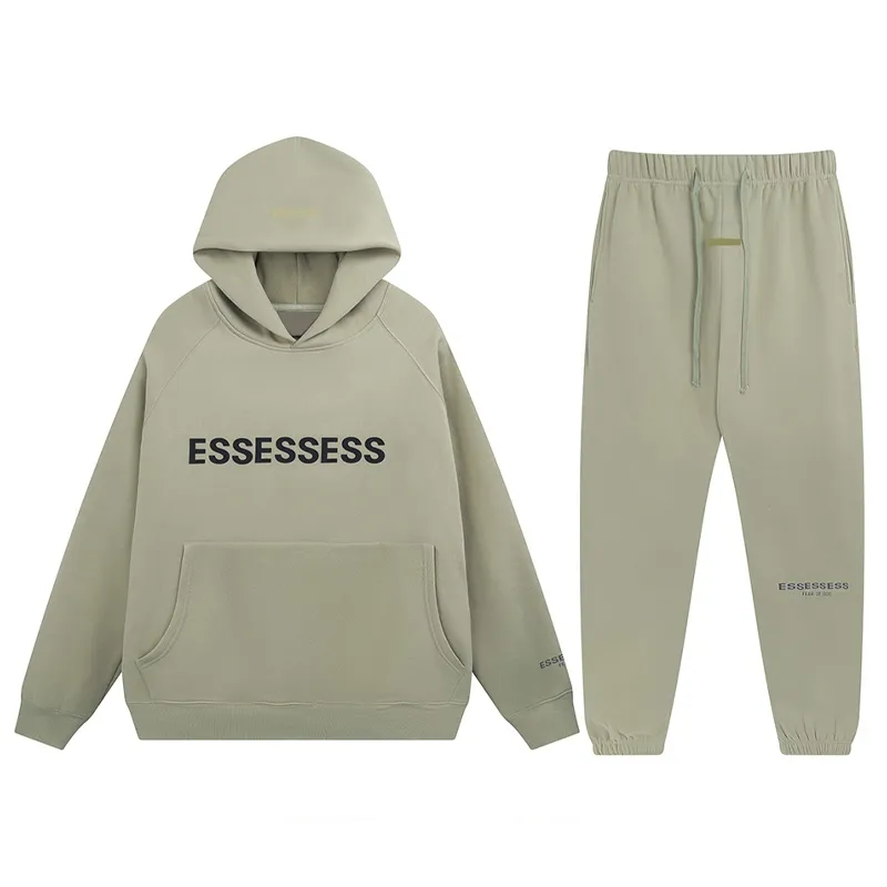 Designer Oversized Beige Essentials Hoodie Set For Men And Women