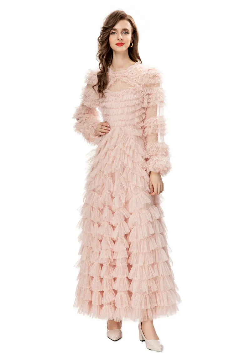 Blush pink ruffle cocktail dress
