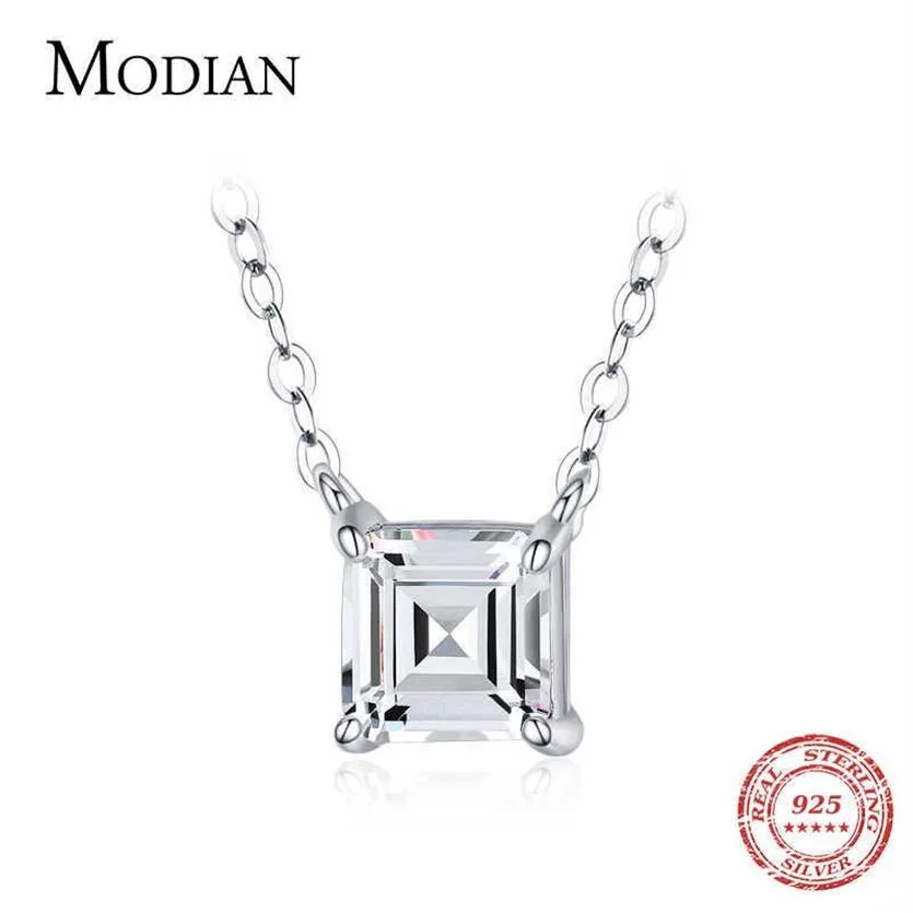 Modian réel 925 argent Sterling carré émeraude coupe clair CZ classique collier pendentif pour les femmes de mariage charme bijoux fins 210619283p