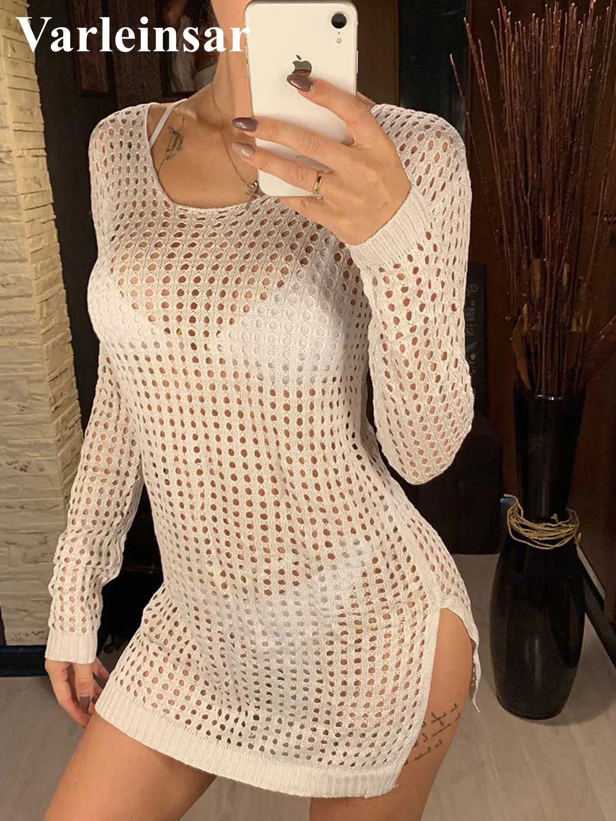 Women's Swimwear Sheer See Through Sexy Knitted Crochet Tunic Beach Cover Up Cover-ups Beach Dress Beach Wear Beachwear Female Women V96 230403