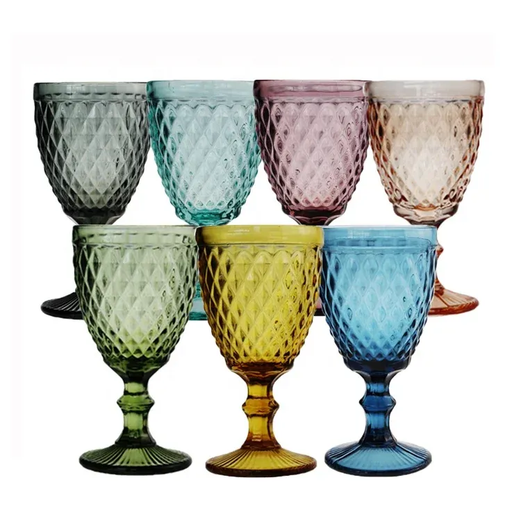 Gobelet en verre à vin vert en relief, pour table de cuisine, Vintage, pour fête de mariage, vente en gros, nouveauté 2023