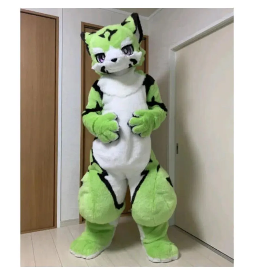 Usine Furry Husky Chien BENT LEGS Fursuit Costume De Mascotte Costume En Fausse Fourrure Tenue De Fête Robe Taille Adulte Décorations Extérieures