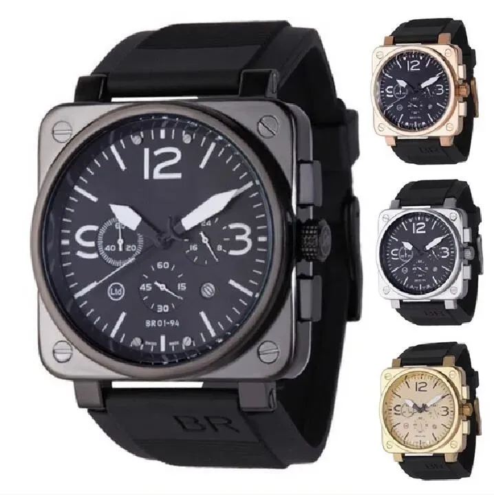 2023 Nouveaux hommes BR montres à quartz montre cloche en cuir marron bracelet en caoutchouc noir ross 6 mains montres