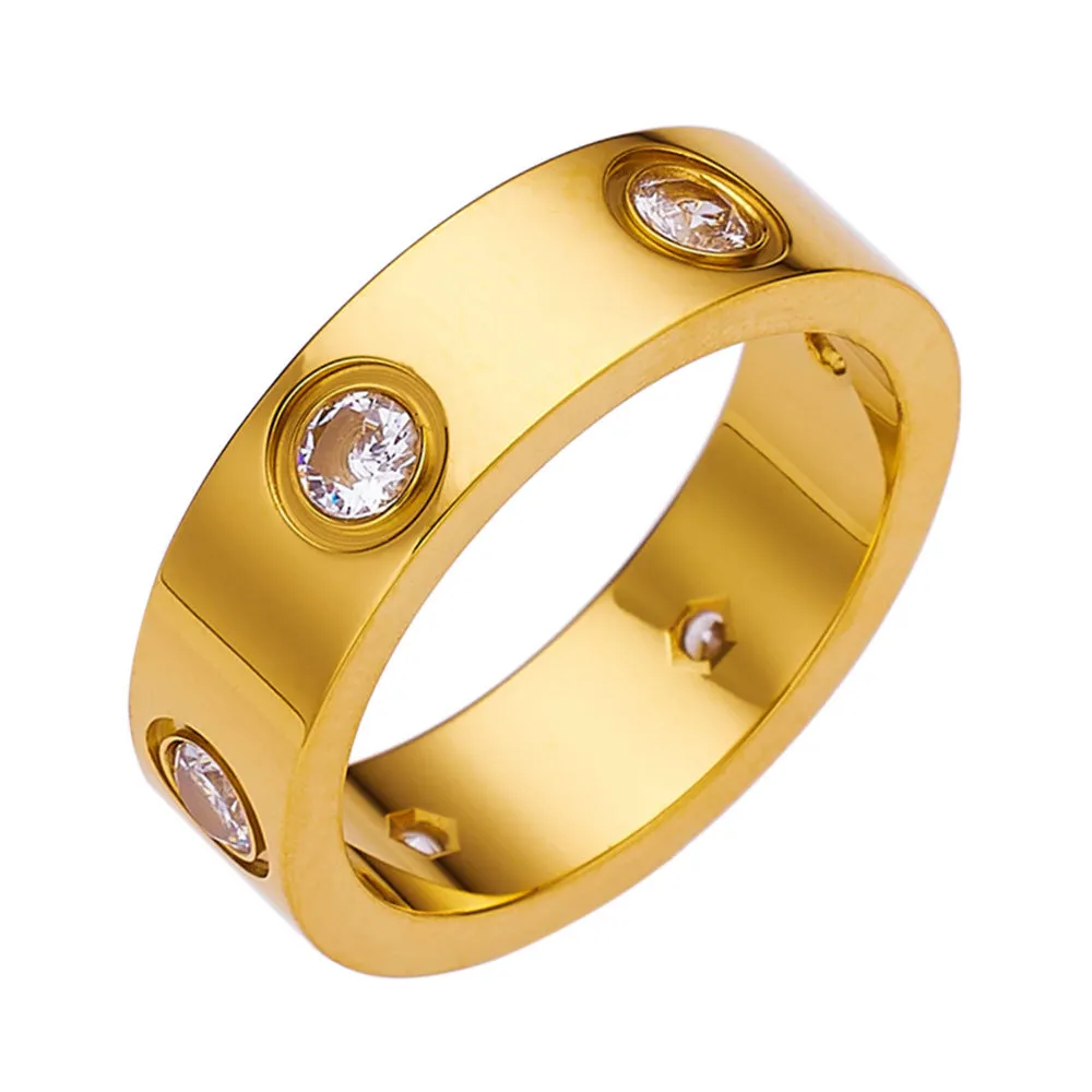 2023 Модные кольца любовь кольца для женщин мужские кольца 18 тыс. Золота с алмазными кольцами размер 5-11 Большой полоса кольца
