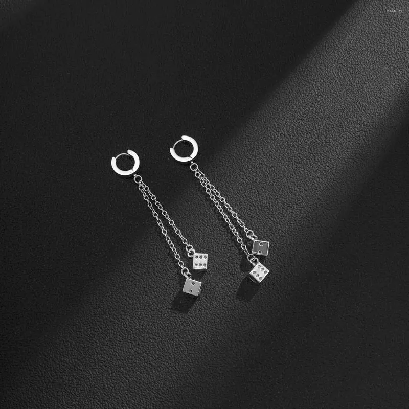 Dangle Earrings Punk Hip Hop Titanium Steel Ring Women/Men Geometric Dice Chain Long Tassel Drop High Quality Jewelry