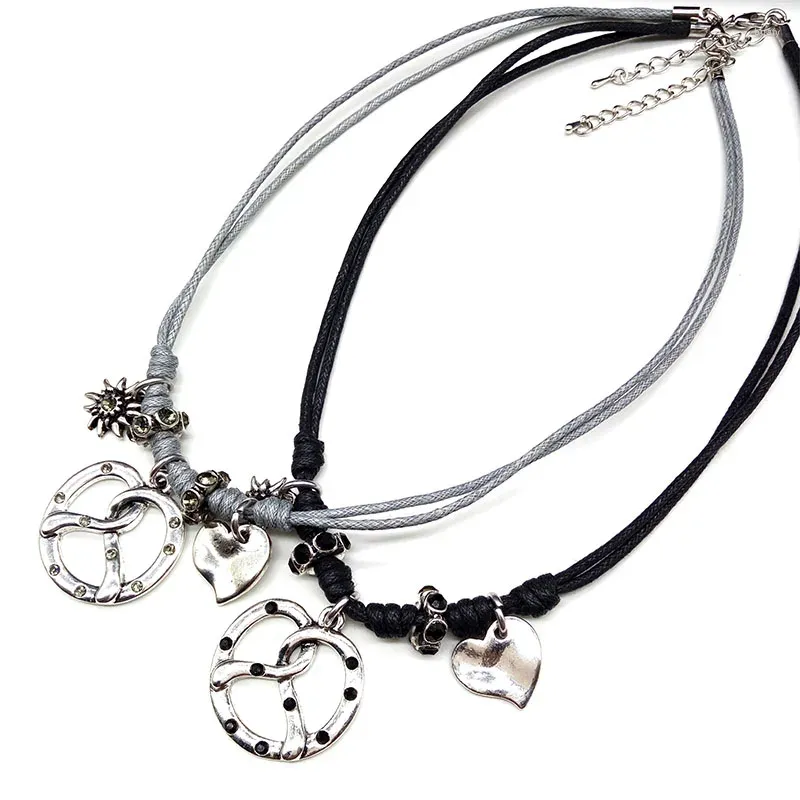 Hänge halsband traditionella bayerska kringla rhinestone handgjorda halsband för kvinnor hjärta ettelweiss charm dirndl smycken grossist
