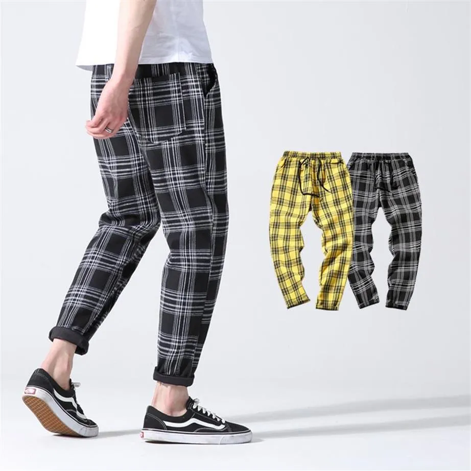 2018 hommes pantalon à carreaux en coton complet Slim Fit printemps hommes Slim décontracté pantalons longs plafones hombre mâle Harem Jogger pantalon Y12550