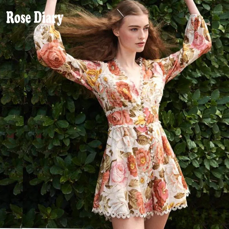 Damen Jumpsuits Strampler RoseDiary Sommer Designer Streetwear Playsuits V-Ausschnitt Spitze Patchwork Blumen Kurzer Playsuit Jumpsuits Lässig