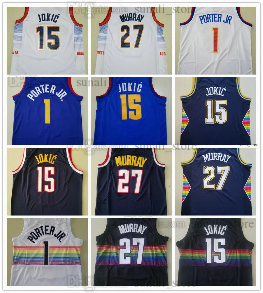 100% Broderie Mens Basketball Jokic Maillots 15 Nikola Michael 1 Porter Jr. Jamal 27 Murray Cousu