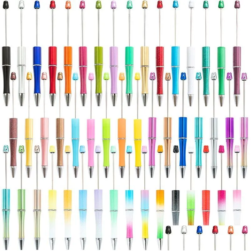 Stylos à bille en gros bricolage perlé perlé en plastique stylo à bille rotatif fournitures de bureau scolaire livraison directe entreprise écriture industrielle Otjt1