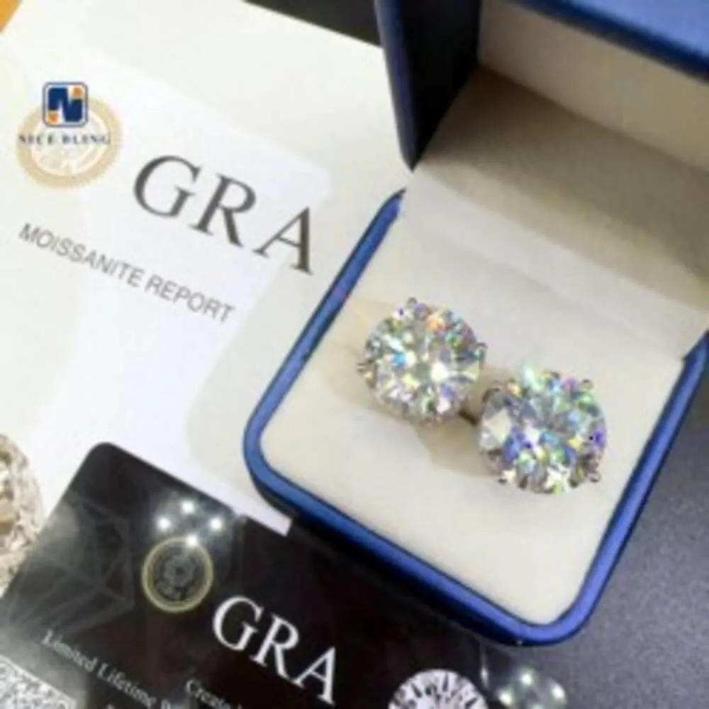 3 Ct Princess Cut Moissanite Stud Earrings - 14K Solid White Gold - GRA Certified